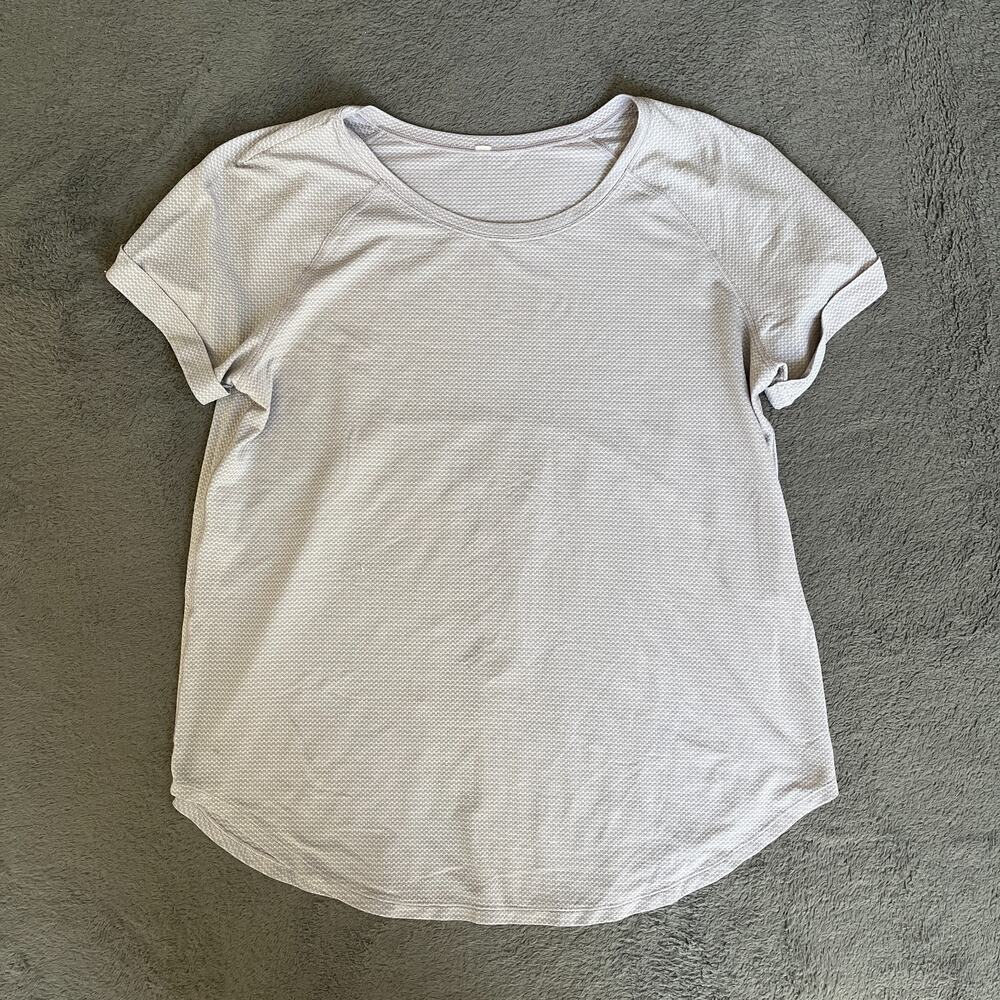 Lululemon Heathered Lavender Grey Short Sleeves Open Up Tie Back Tee Womens Sz L